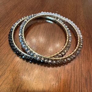 Crystal Beaded Coil Bracelet | Gold-Tone Wire Wrap | Stretch Fit